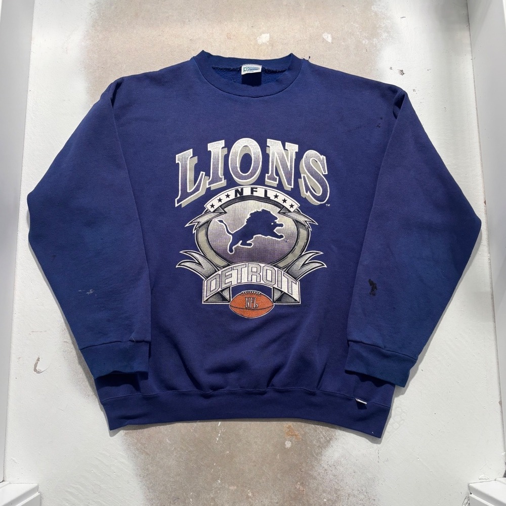 Vintage Detroit Lions NFL Sweatshirt Discus Athletic Blue XL Made in USA 90s